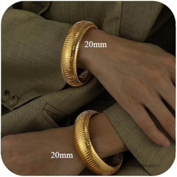 Stainless Steel Stretch Bangle Bracelets Set 20mm Wide Adjustable Fit